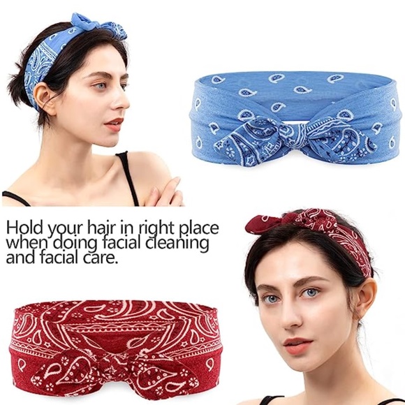 2 PC. BOHO PAISLEY HEADBAND FOR WOMEN/GIRLS, ONE SIZE, LIGHT BLUE/DARK BLUE - Picture 3 of 5